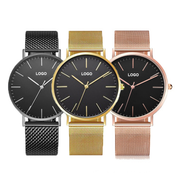 High quality stainless steel case wristwatch genuine leather strap quartz unisex watch wrist for men and women